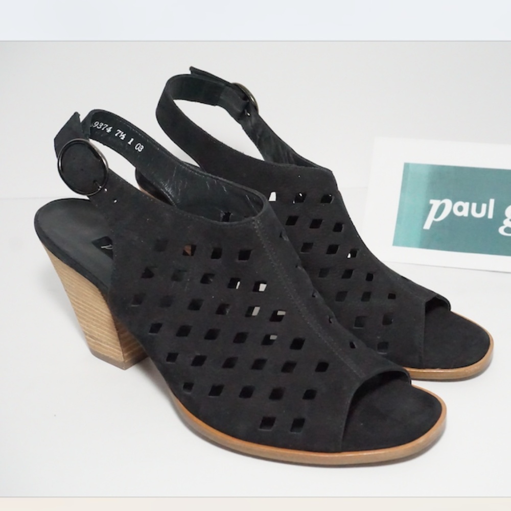 Paul Green Black Nubuck Women's Heel Sandals US 10